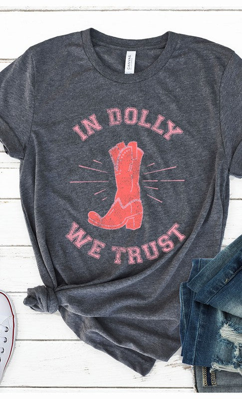 Retro In Dolly We Trust Boot Graphic Tee PLUS - lolaluxeshop