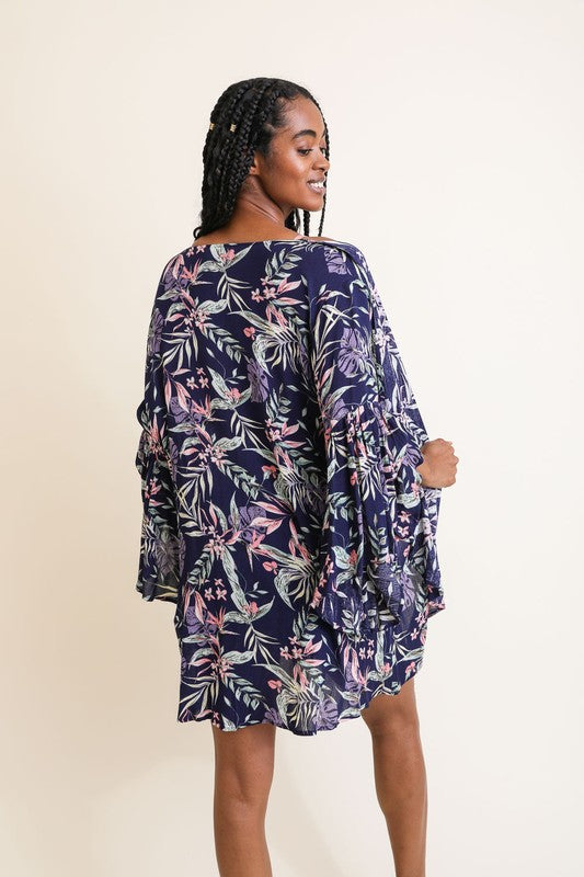 Tropical Leaves Draped Sleeve Kimono - lolaluxeshop