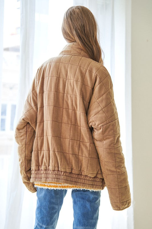 Washed Soft Comfy Quilting Zip Closure Jacket - lolaluxeshop