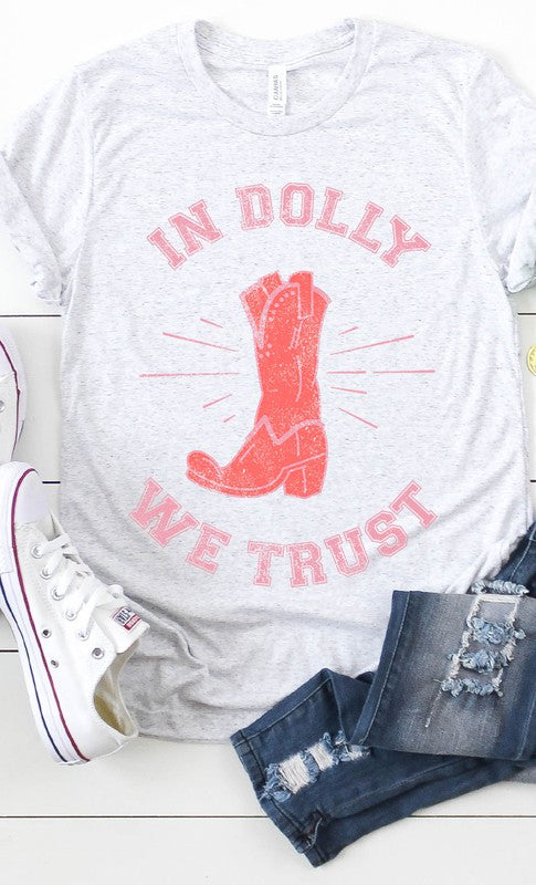 Retro In Dolly We Trust Boot Graphic Tee PLUS - lolaluxeshop