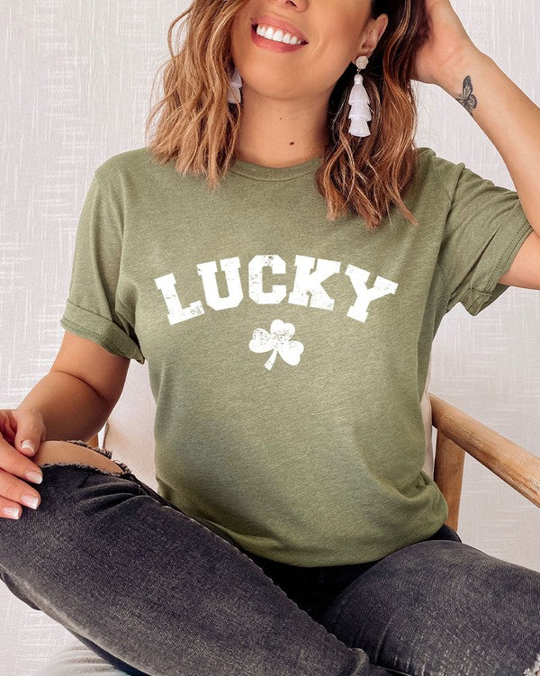 Retro Lucky White ink Shamrock Graphic Tee PLUS - lolaluxeshop