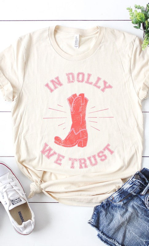 Retro In Dolly We Trust Boot Graphic Tee PLUS - lolaluxeshop