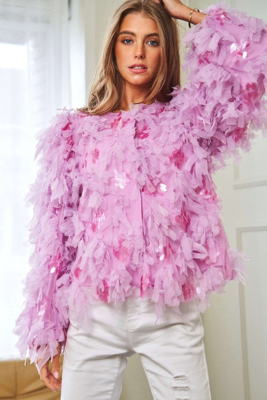 Fluffy Tiered Ruffle Long Sleeve Party Jacket - lolaluxeshop