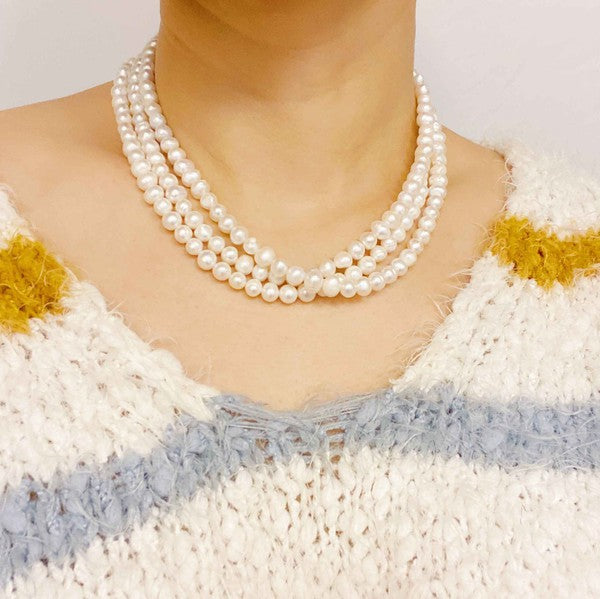 Three Strands Freshwater Pearl Necklace - lolaluxeshop