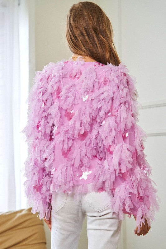 Fluffy Tiered Ruffle Long Sleeve Party Jacket - lolaluxeshop