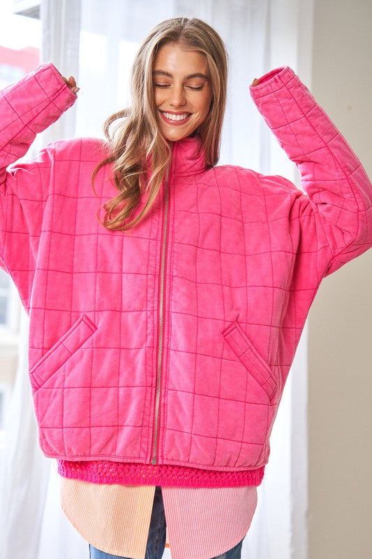 Washed Soft Comfy Quilting Zip Closure Jacket - lolaluxeshop