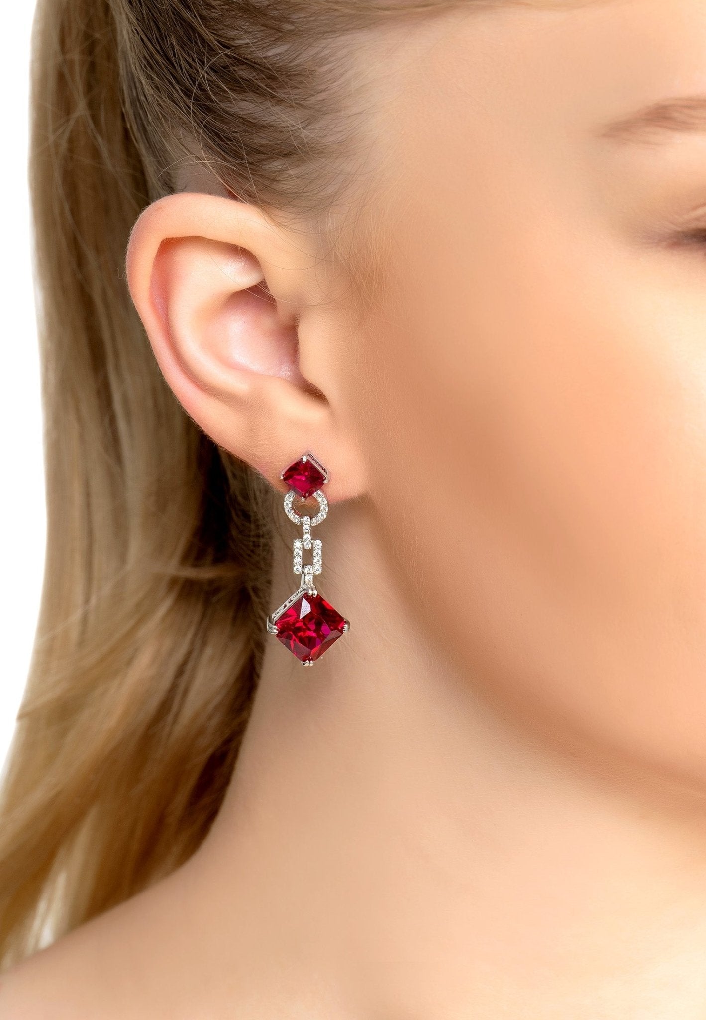 Noor Ruby Drop Earrings Silver - lolaluxeshop