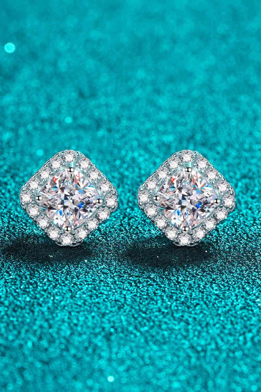 925 Sterling Silver Inlaid 2 Carat Moissanite Square Stud Earrings - lolaluxeshop