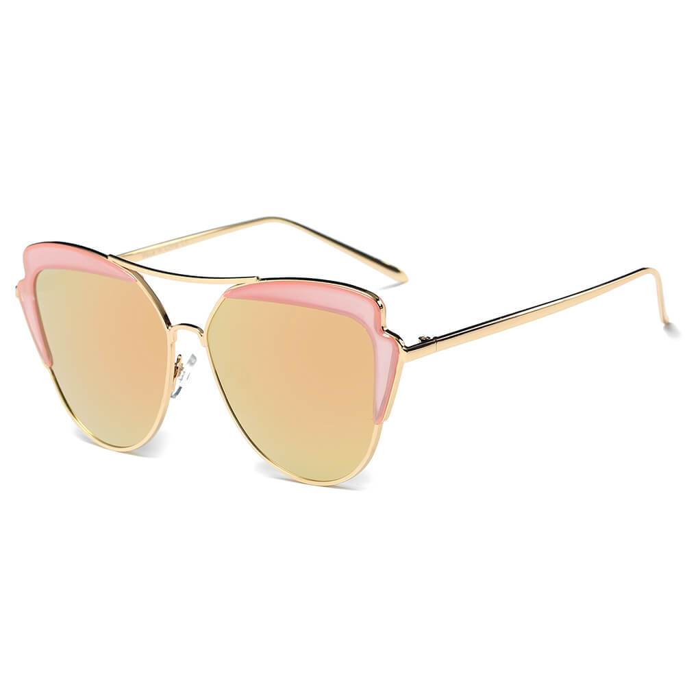 Galveston - Women's Brow Bar Mirrored Lens Cat Eye Sunglasses - lolaluxeshop