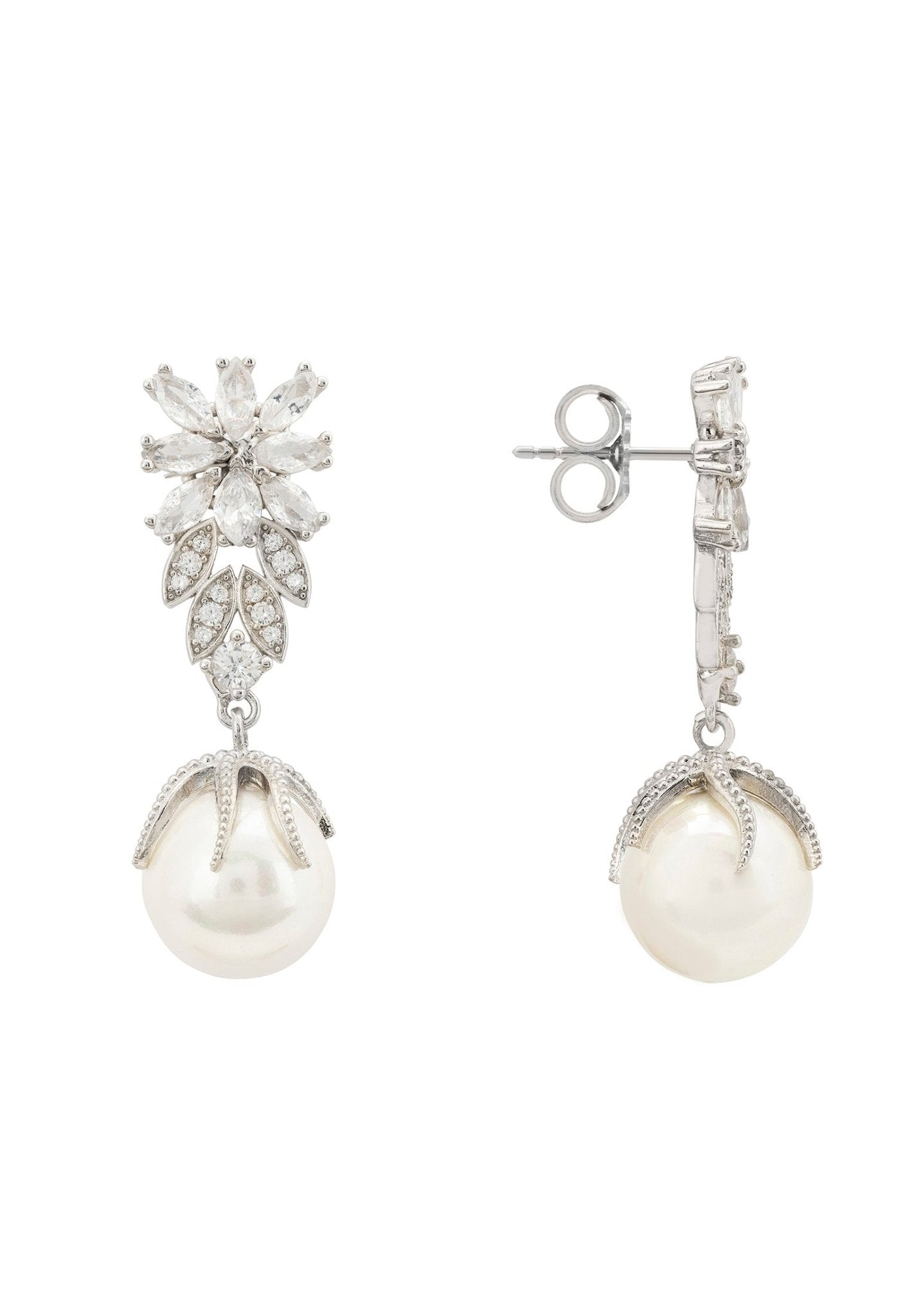 Primrose Baroque Pearl Earrings Silver White - lolaluxeshop