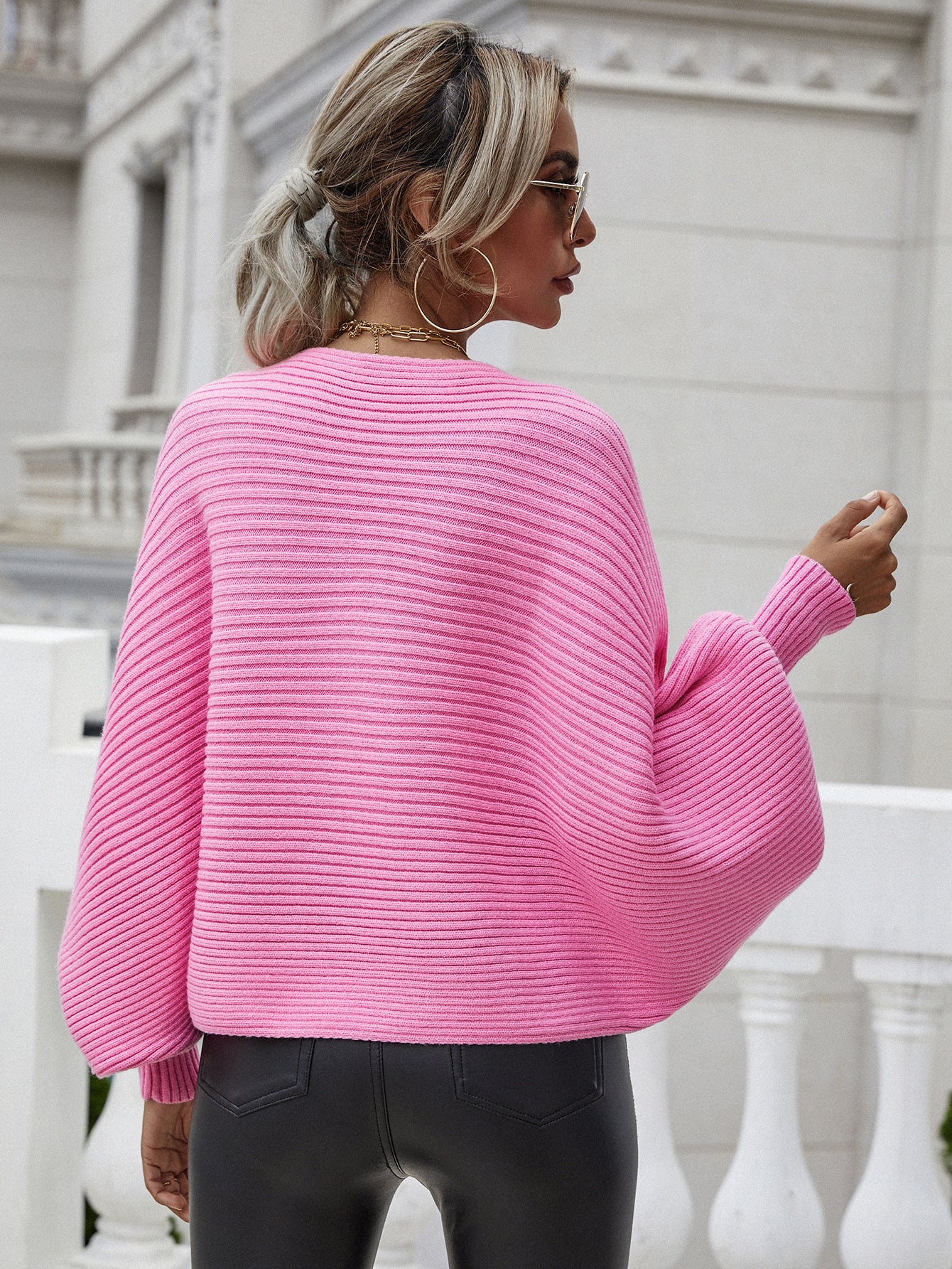 Horizontal Ribbing Dolman Sleeve Sweater - LOLA LUXE