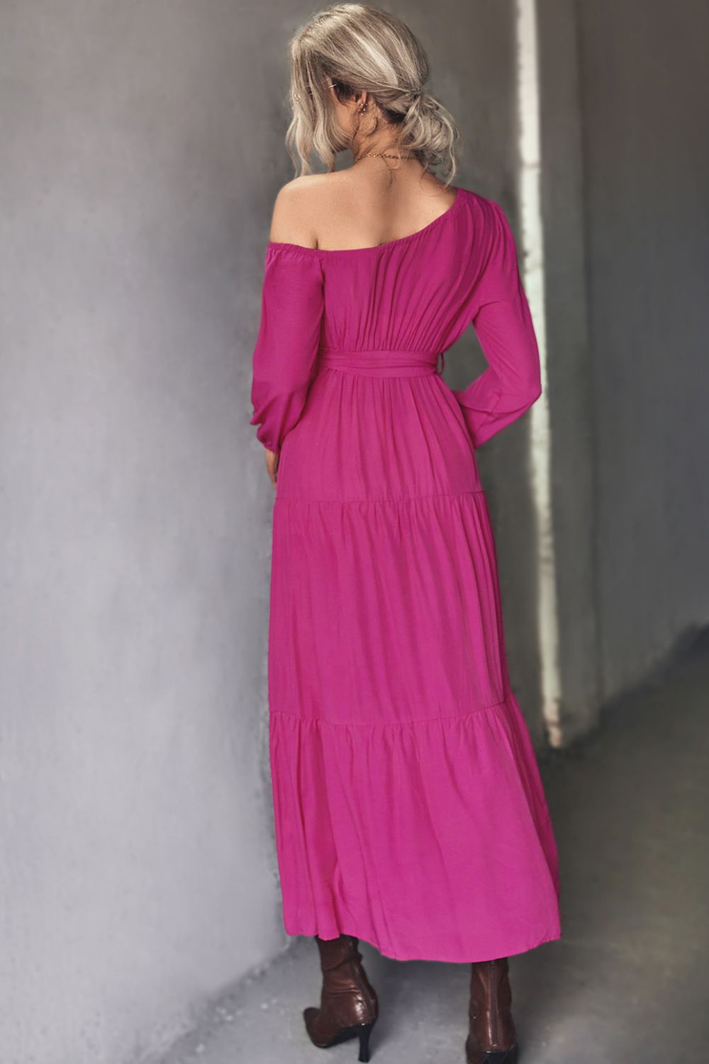 Belted One-Shoulder Tiered Maxi Dress - LOLA LUXE