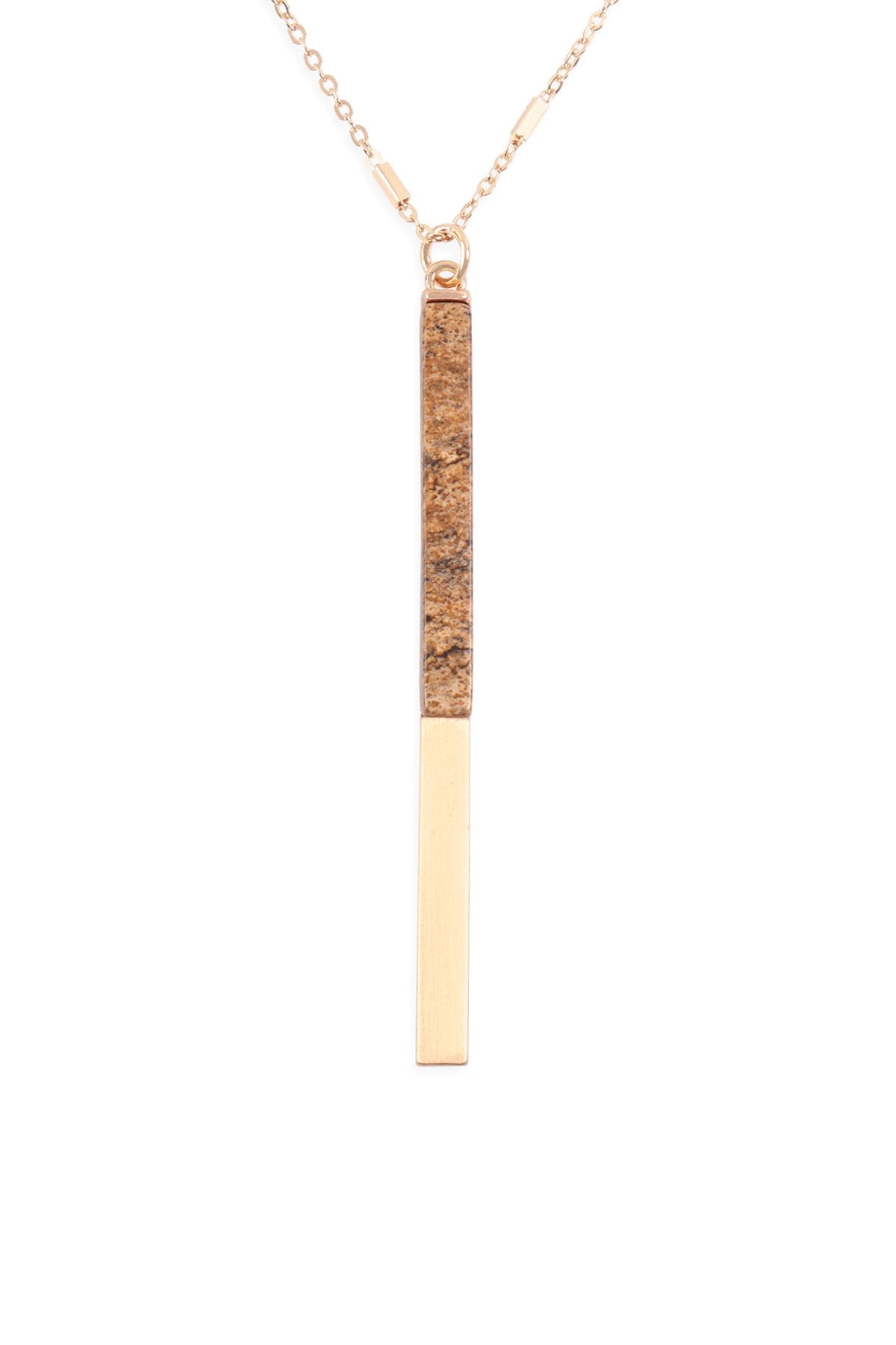 Myn1354 - Natural Stone With Metal Bar Necklace - LOLA LUXE