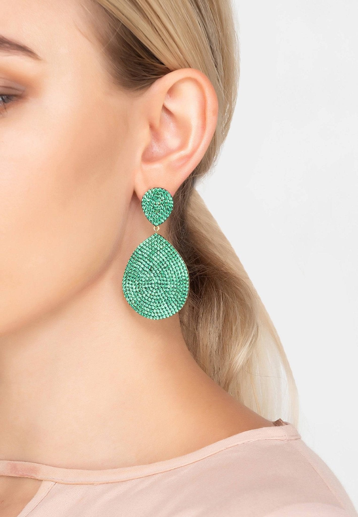 Monte Carlo Earrings Gold Emerald Zircon - lolaluxeshop