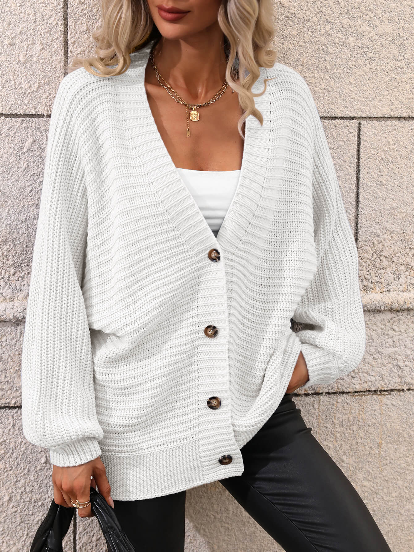 Button Down Horizontal-Ribbing Longline Cardigan - LOLA LUXE