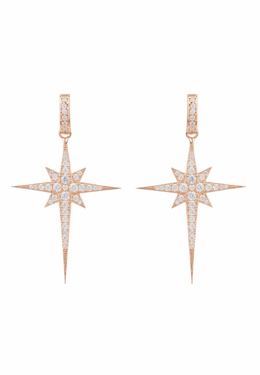 North Star Burst Large Drop Earrings Rosegold - lolaluxeshop