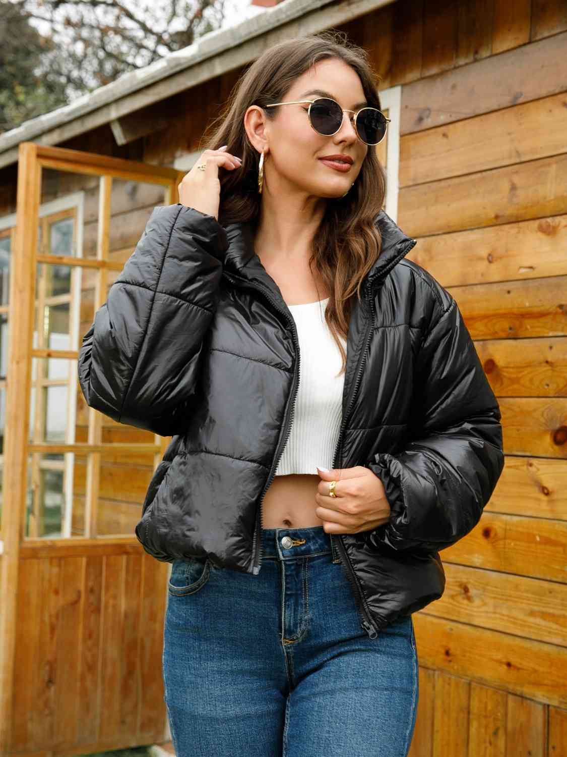 Zip-Up High Neck Puffer Jacket - lolaluxeshop