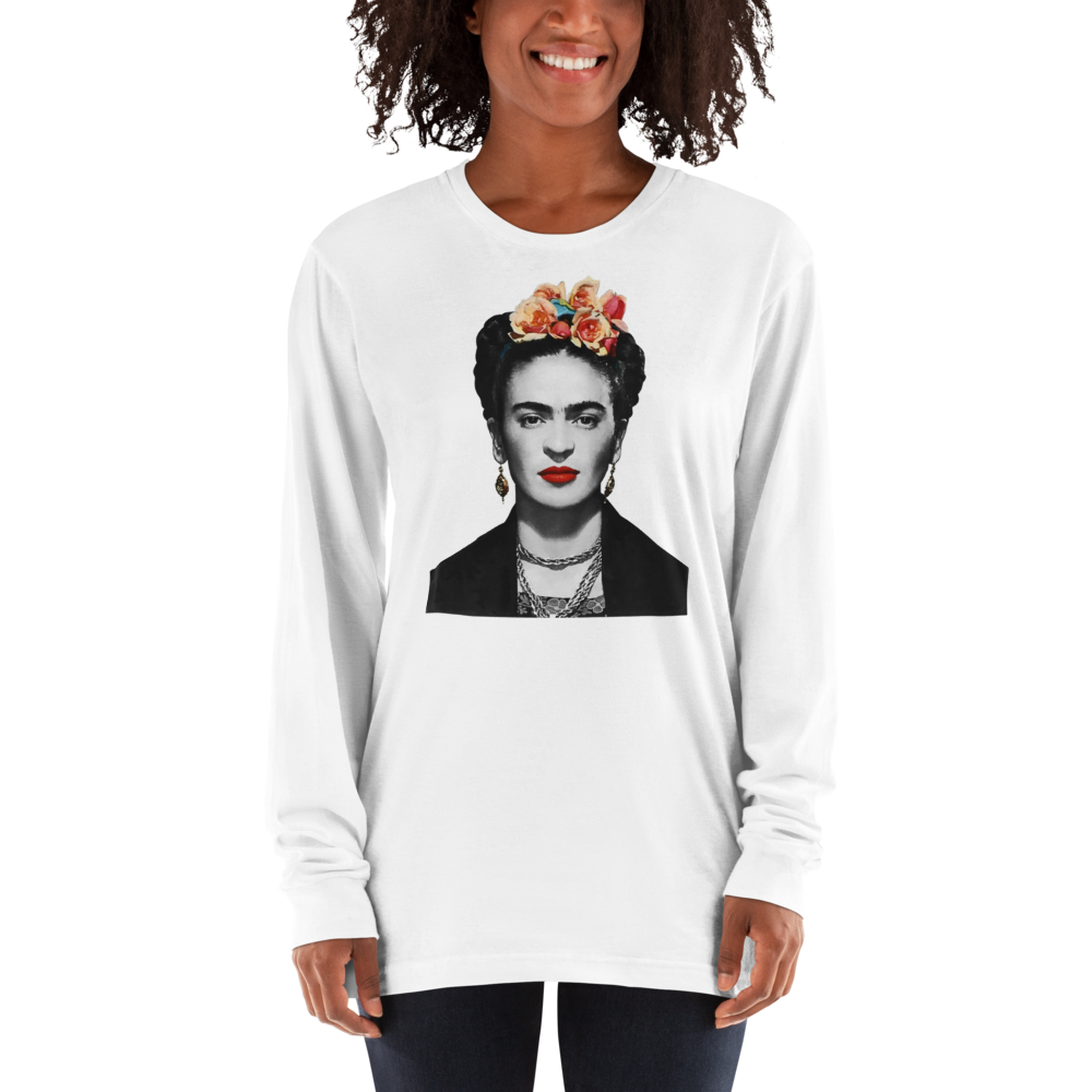 Frida Kahlo With Flowers Poster Artwork Long Sleeve Shirt - LOLA LUXE