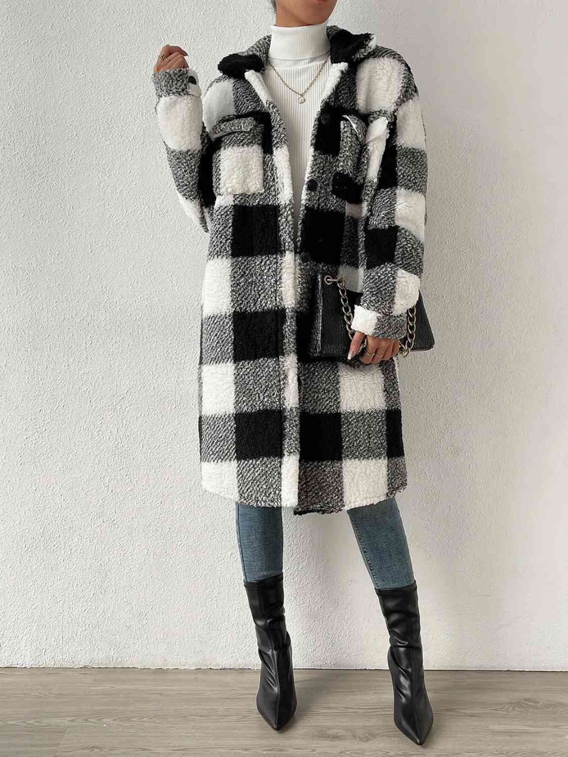 Plaid Collared Neck Button Down Coat - lolaluxeshop