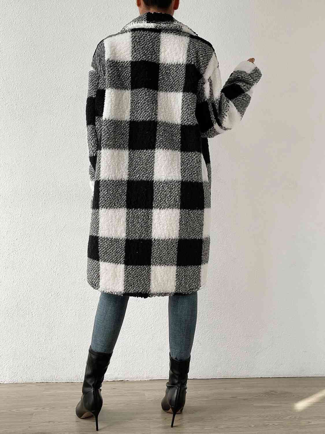 Plaid Collared Neck Button Down Coat - lolaluxeshop