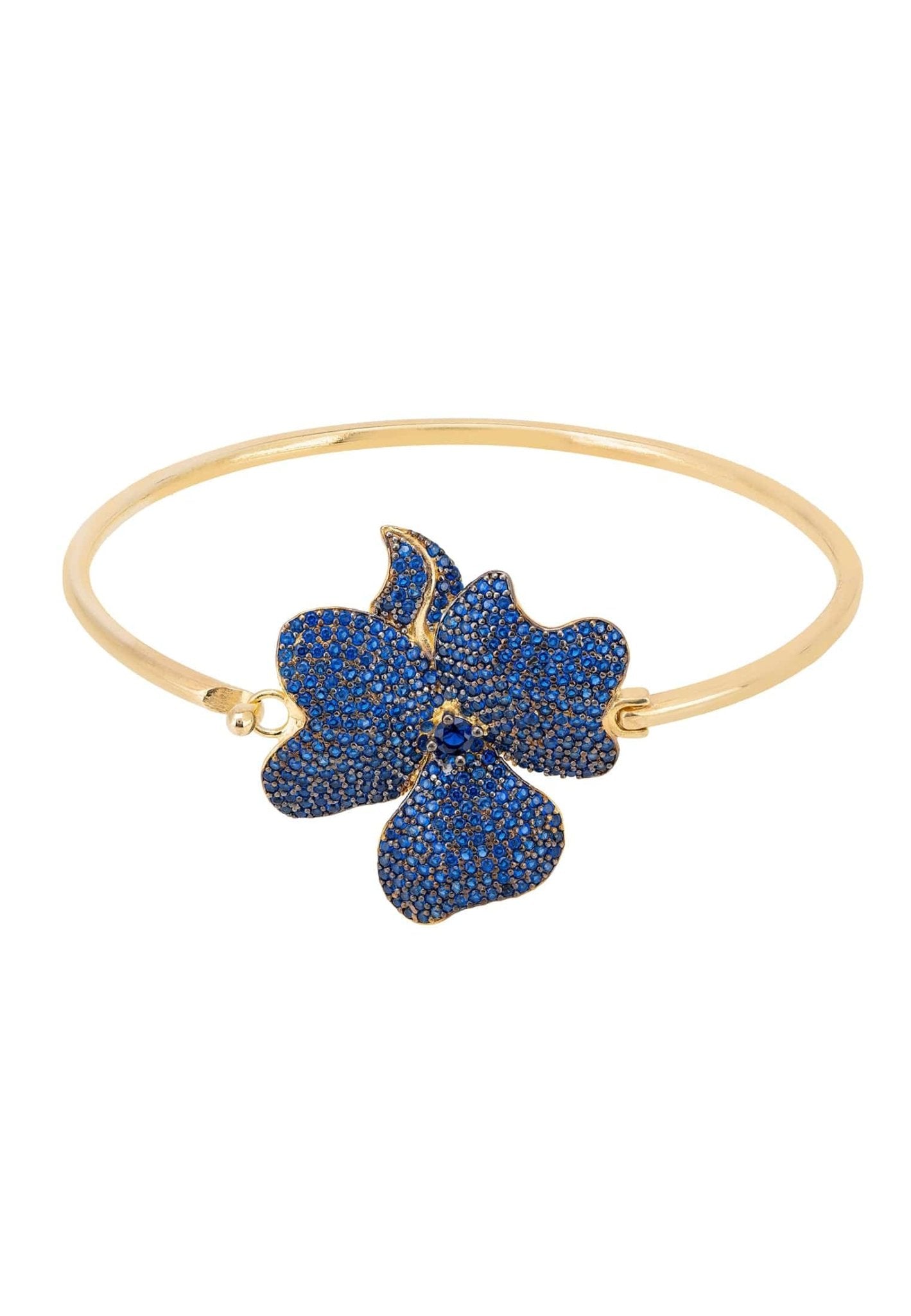 Flower Large Statement Cuff Bracelet Gold Sapphire Blue - lolaluxeshop