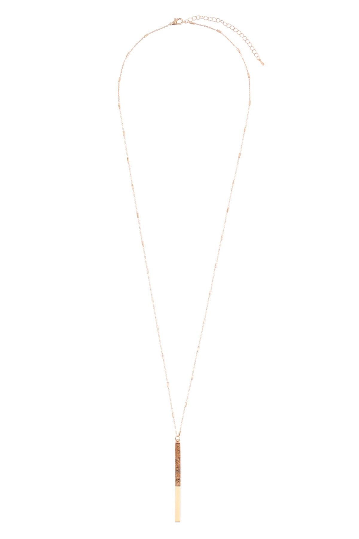 Myn1354 - Natural Stone With Metal Bar Necklace - LOLA LUXE