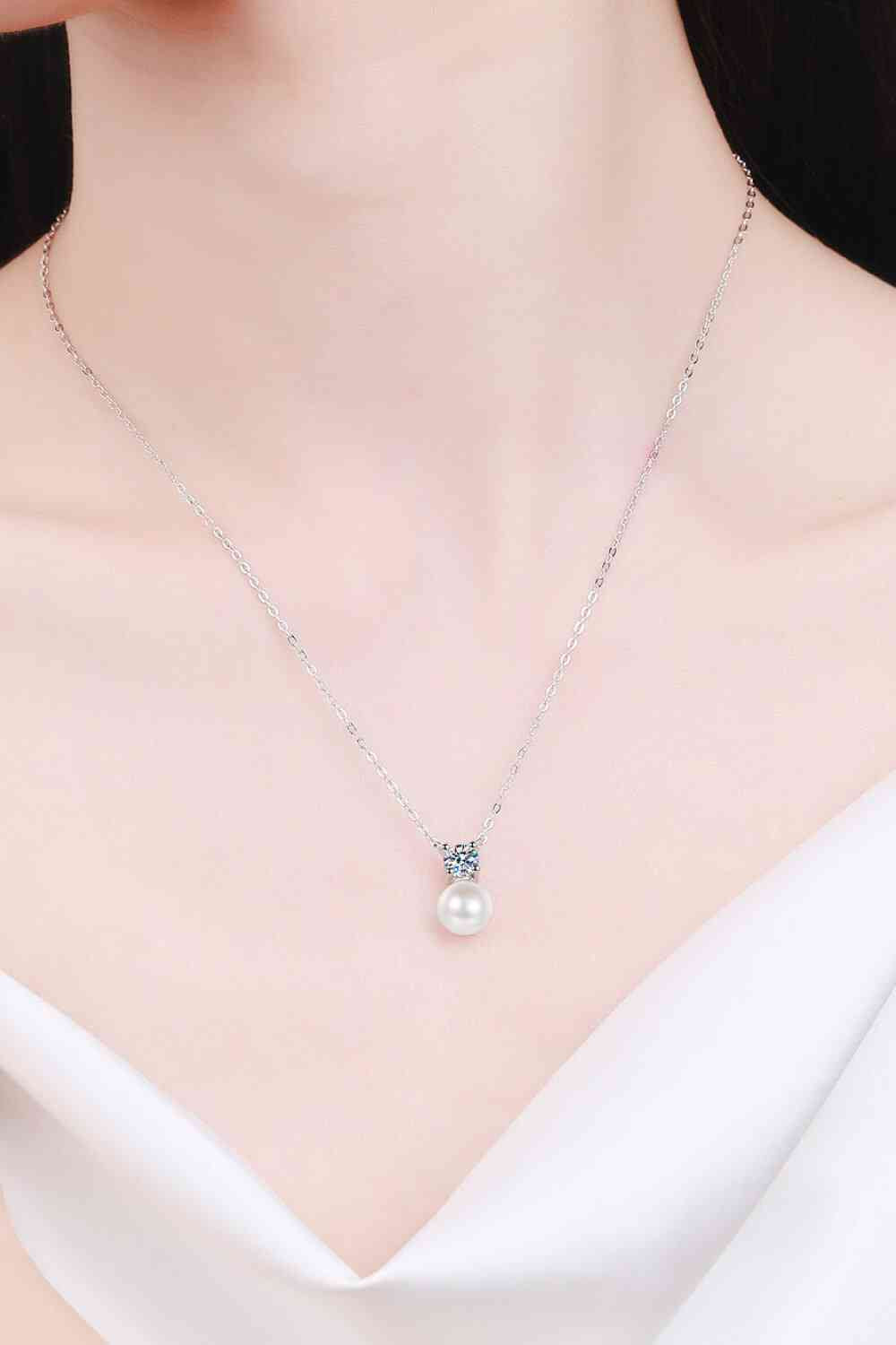 925 Sterling Silver Freshwater Pearl Moissanite Necklace - lolaluxeshop