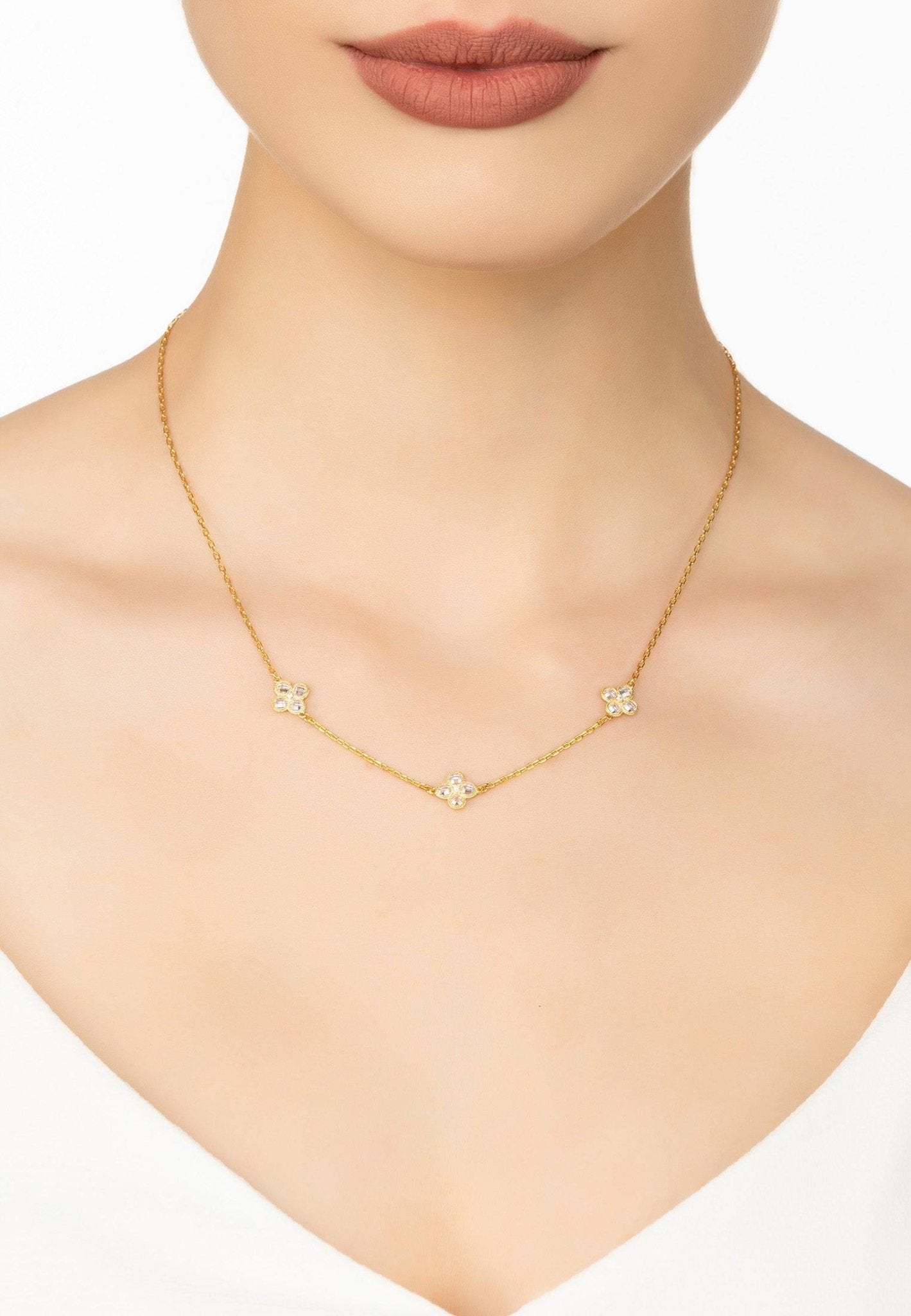 Flower Clover Triple Choker Necklace Gold - lolaluxeshop