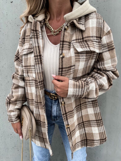 Plaid Dropped Shoulder Hooded Jacket - lolaluxeshop