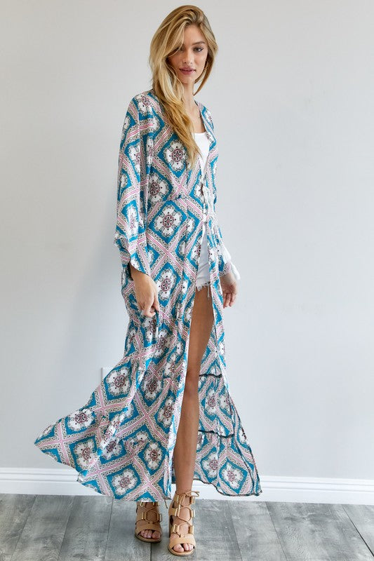 PRINTED LONG SLEEVE LOOSE KIMONO - LOLA LUXE