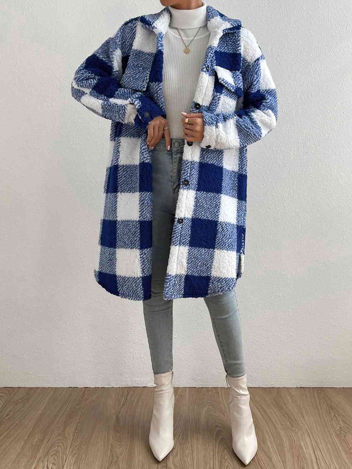 Plaid Collared Neck Button Down Coat - lolaluxeshop