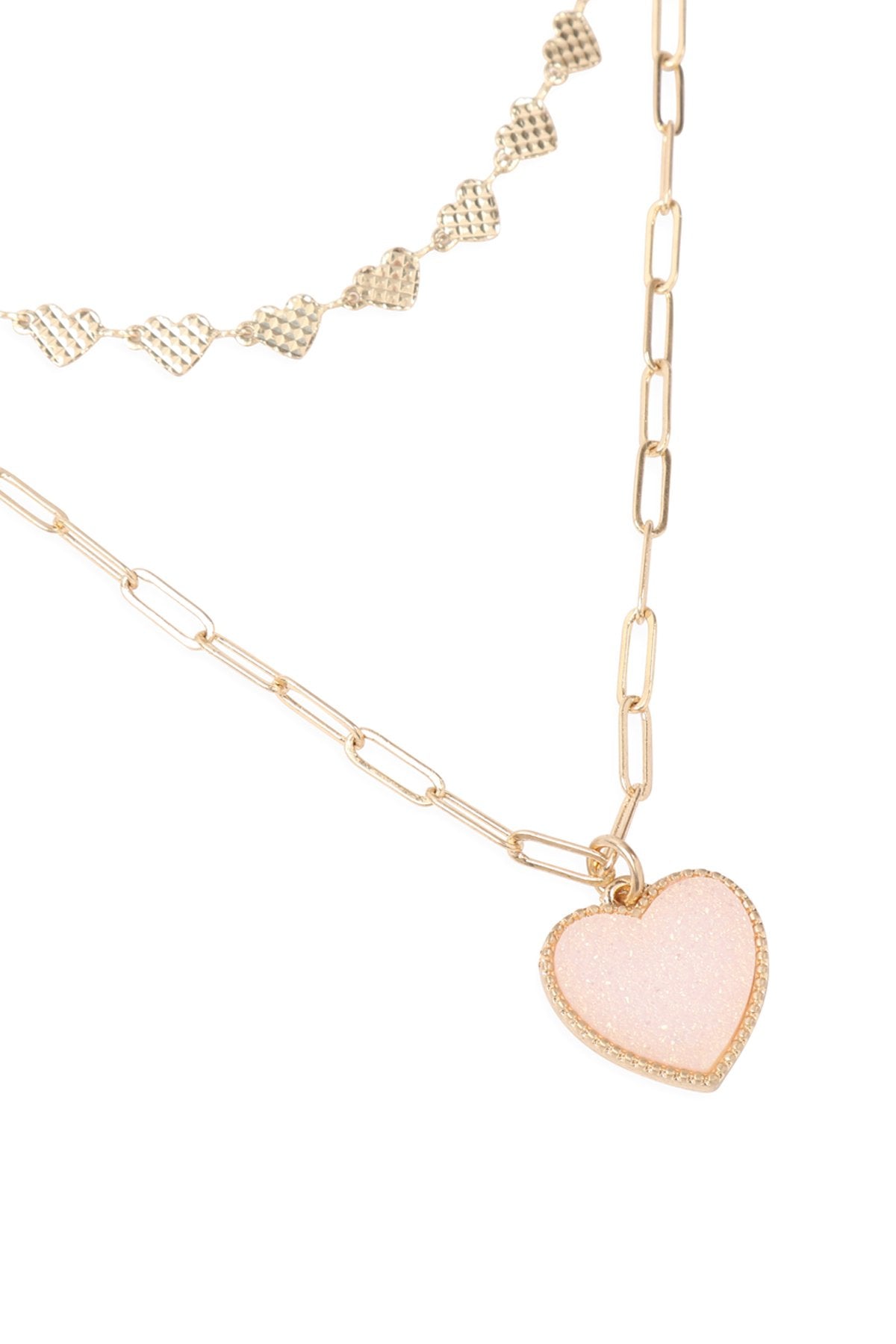 Jnb009 - Two Layered Druzy Heart Necklace - LOLA LUXE