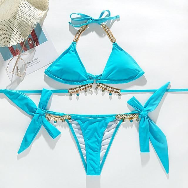 Diamond Bikini Sexy Push Up Halter Swimsuit Female Crystal Swimwear Women Brazilian Biquini Bathing Suit New - LOLA LUXE