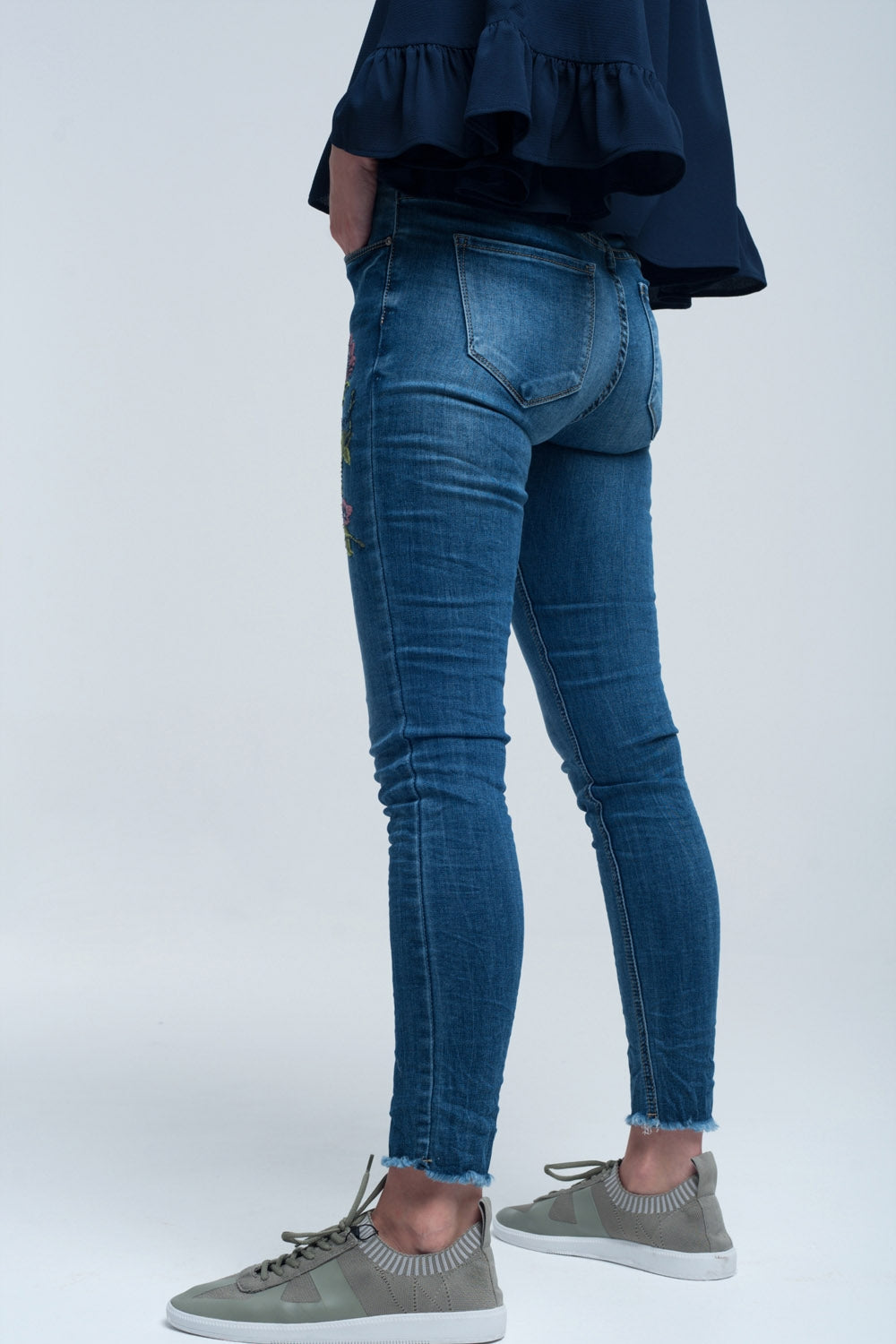 Blue Skinny Jean With Embroideries - LOLA LUXE