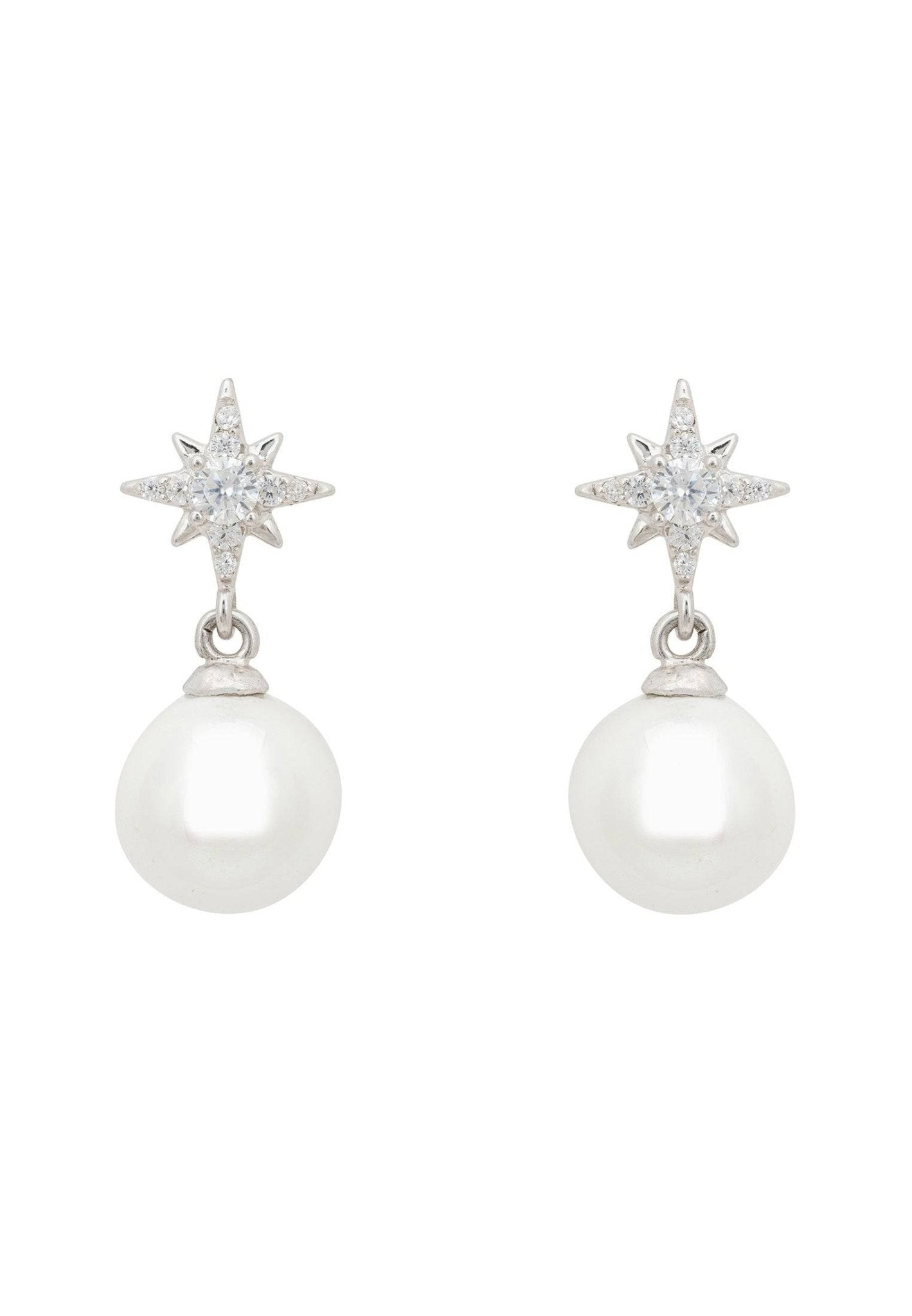 Polaris North Star Pearl Earrings Silver - lolaluxeshop