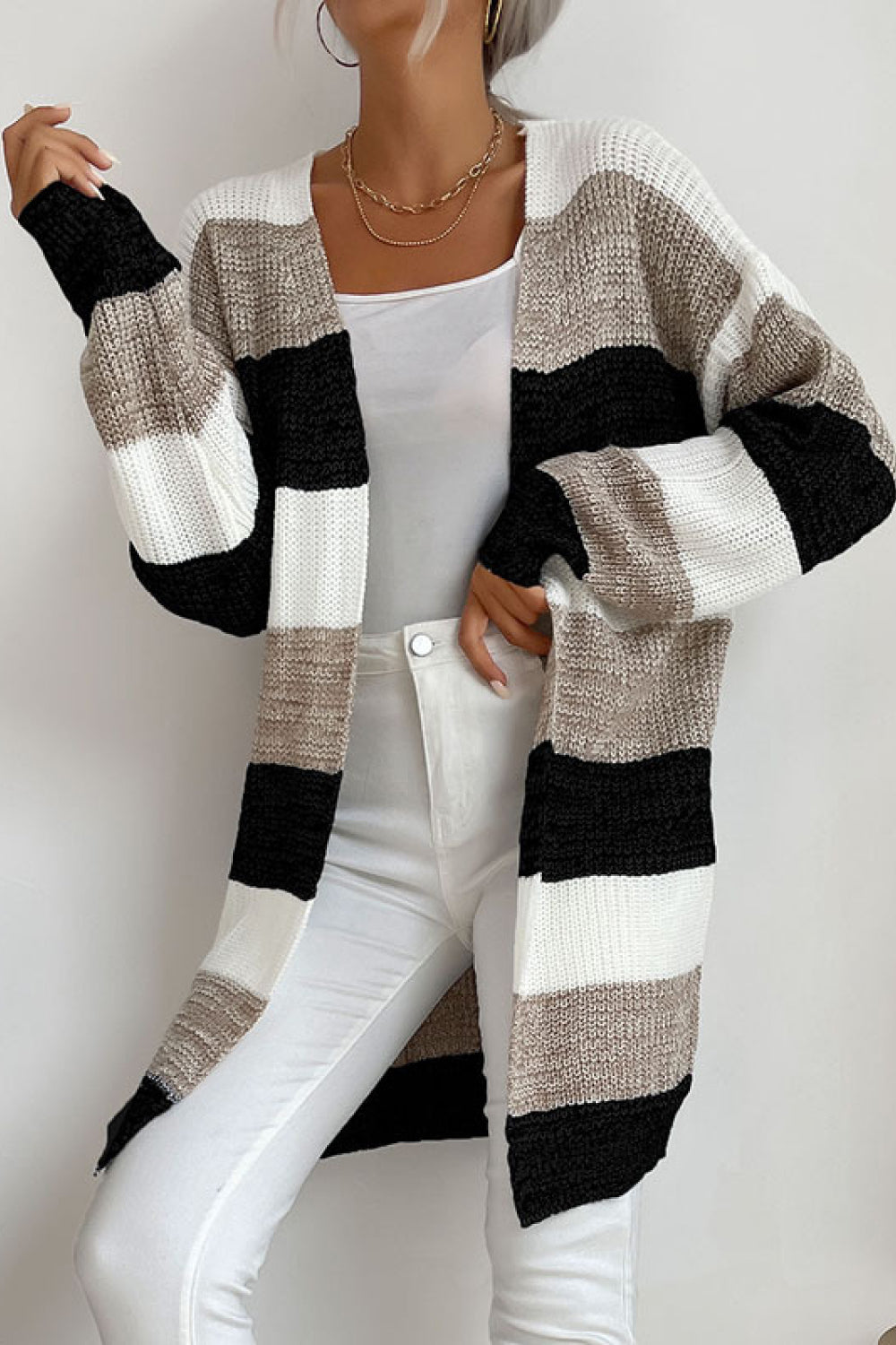 Striped Long Sleeve Duster Cardigan - LOLA LUXE