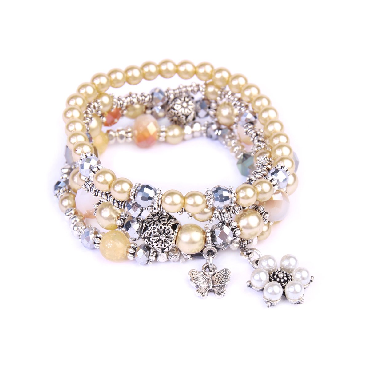 Hdb2076 - Butterfly Pearl Classy Stackable Bracelet - LOLA LUXE