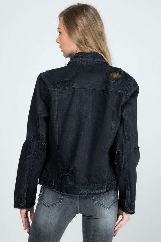 REGULAR DENIM JACKET WITH DESTROY - LOLA LUXE