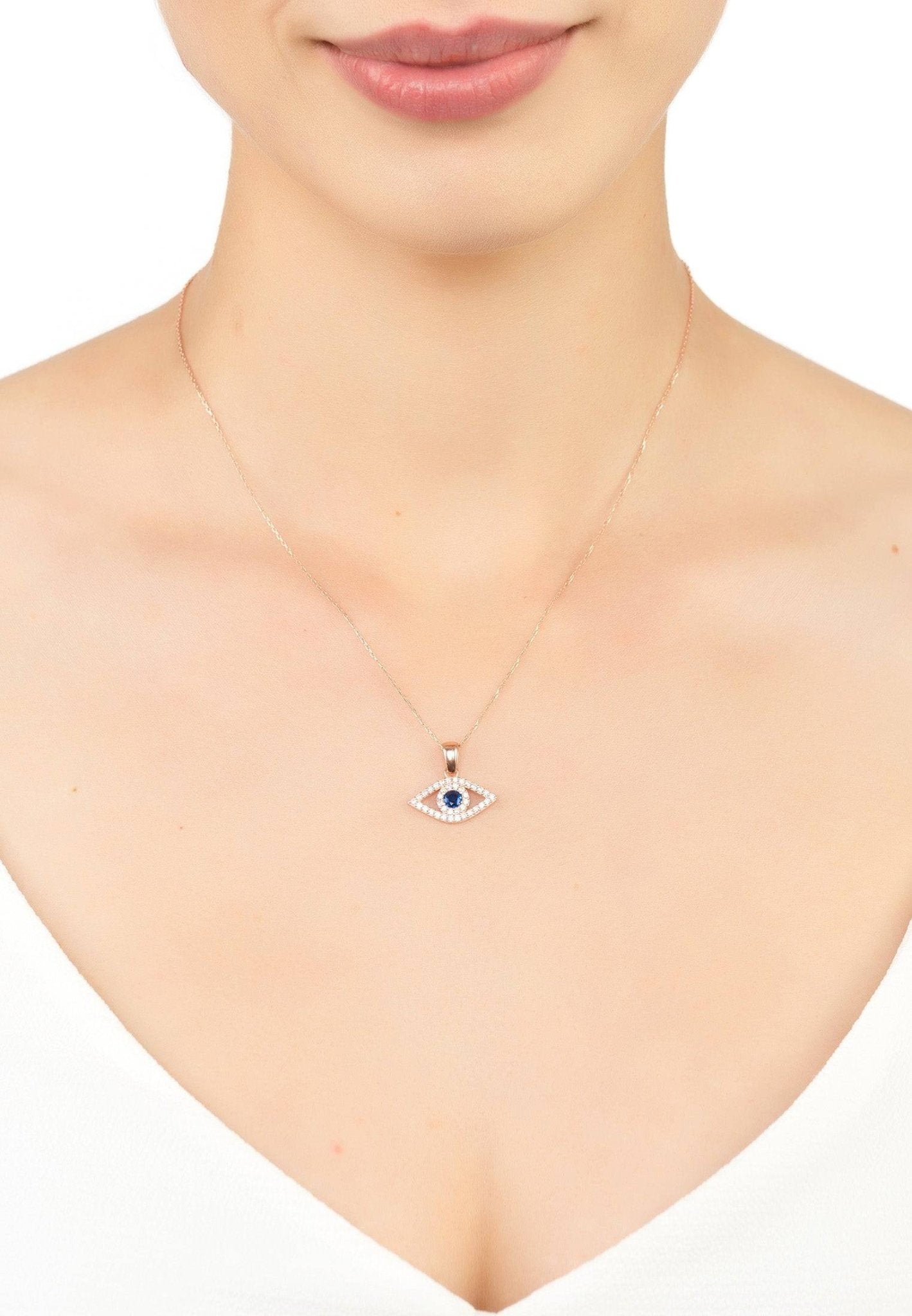 Evil Eye Elliptical Necklace Blue Rosegold - lolaluxeshop