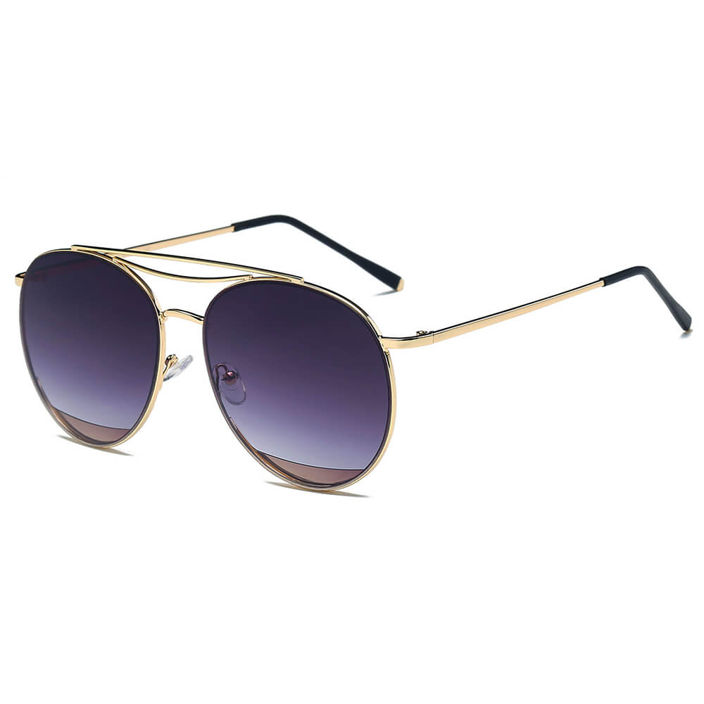 LOWELL | Unisex Round Double Brow Bar Aviator Style Sunglasses - lolaluxeshop