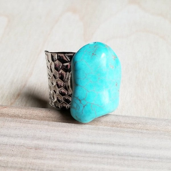 Turquoise Chunk on Cuff Ring - lolaluxeshop