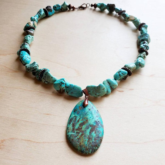 Chunky Turquoise Necklace Teardrop Pendant - lolaluxeshop