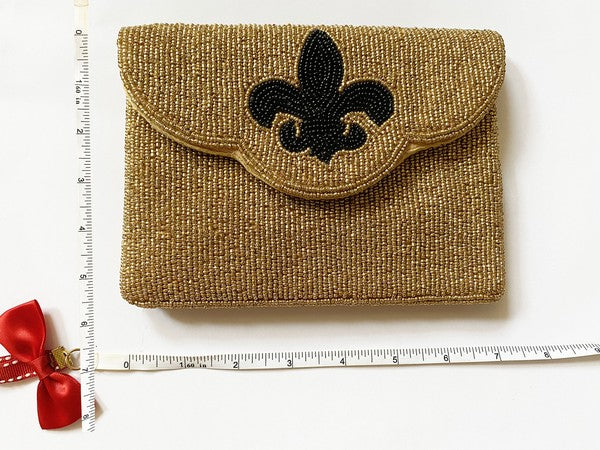 Black Fleur De lis Beaded Mini Bag LMC 111 - LOLA LUXE