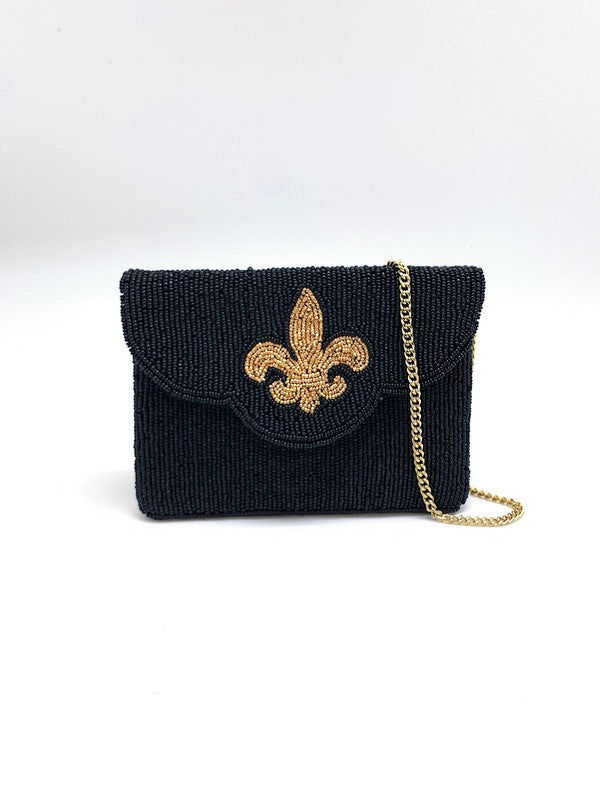 Black Fleur De lis Beaded Mini Bag LMC 111 - LOLA LUXE