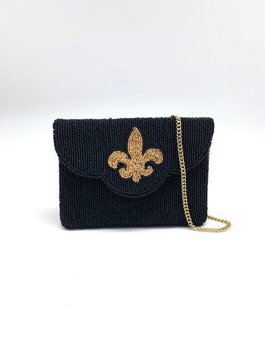 Black Fleur De lis Beaded Mini Bag LMC 111 - LOLA LUXE