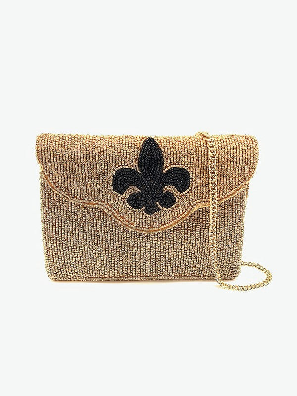 Black Fleur De lis Beaded Mini Bag LMC 111 - LOLA LUXE