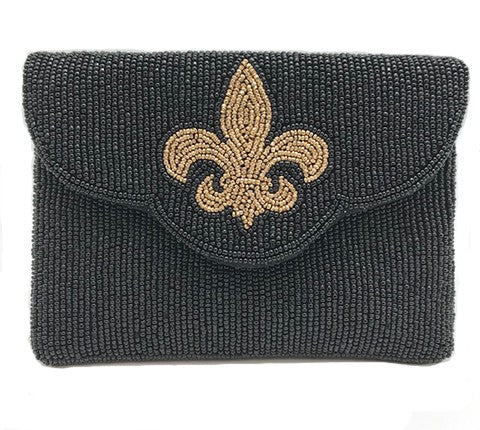 Black Fleur De lis Beaded Mini Bag LMC 111 - LOLA LUXE