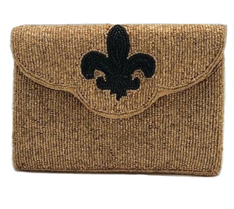 Black Fleur De lis Beaded Mini Bag LMC 111 - LOLA LUXE