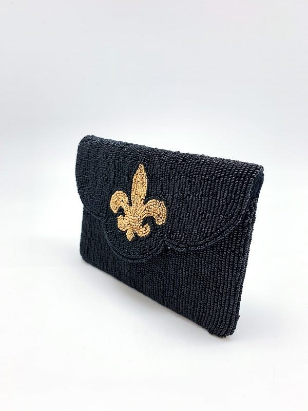 Black Fleur De lis Beaded Mini Bag LMC 111 - LOLA LUXE