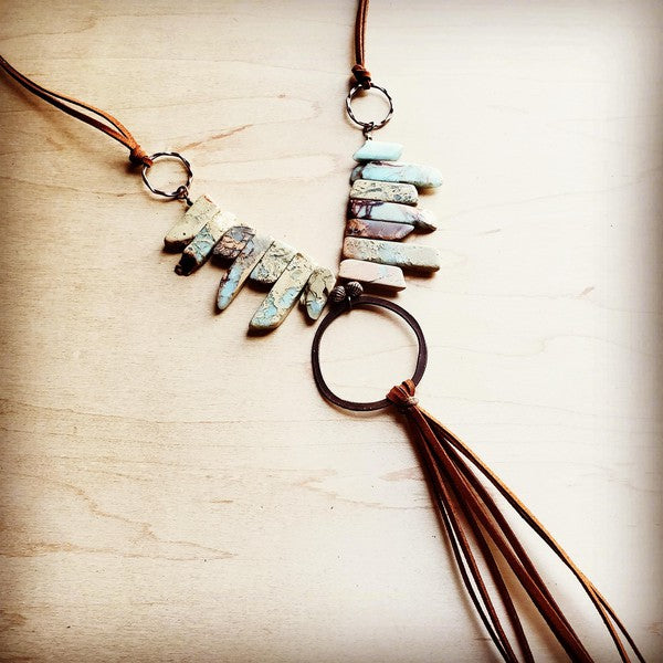 Aqua Terra Necklace w/ Copper Hoop and Fringe - lolaluxeshop